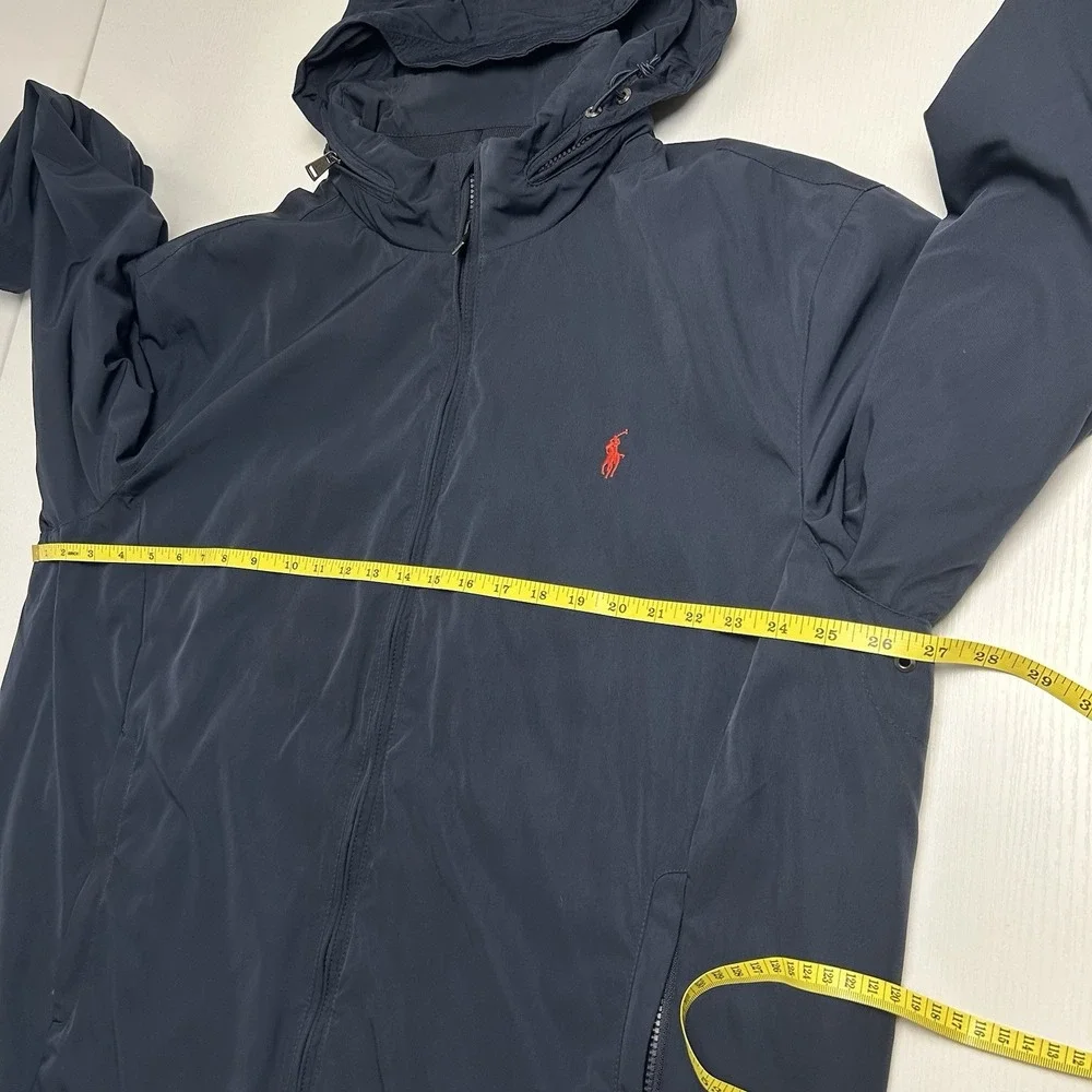 Polo Ralph Lauren Navy Hooded Full Zip Jacket Coat Mens XXL Windbreaker Red Pony